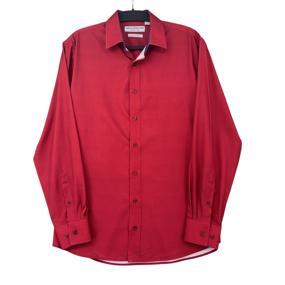 Nick Graham Everywhere Mens Red Stretch Modern Fit Button Down‎ Shirt 16-16.5 L